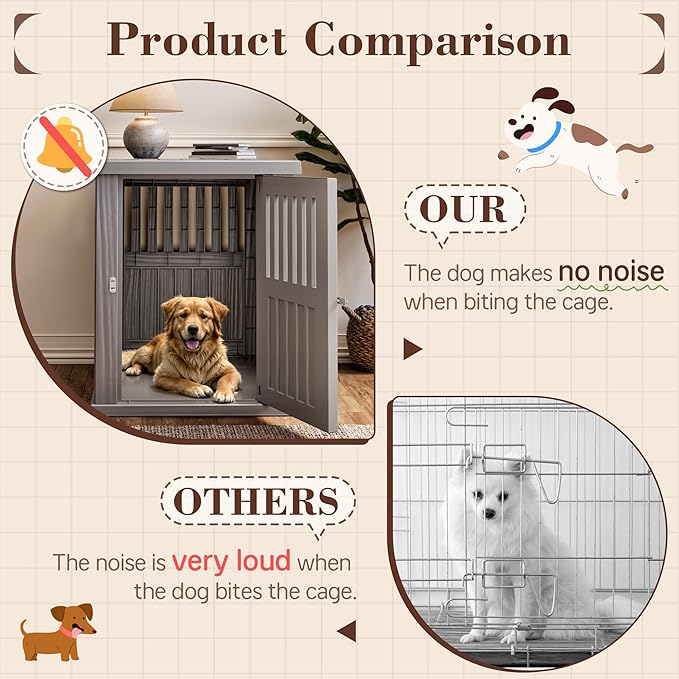 Fancyango 40-Inch Heavy Duty Dog Crate Furniture Lockable Indoor Outdoor Kennel & End Table for Small/Large Dogs Decorative Plastic Pet Cage in Grey