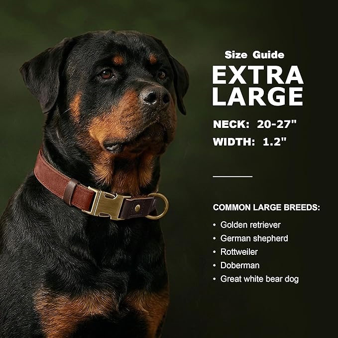 Didog Soft PU Leather Dog Collar for Large Dogs,Classic Adjustable Wide Dog Collars with Quick Release Metal Buckle,Easy Clean and Comfortable,Reddish Brown,XL Neck 20-27", Width 1¼"