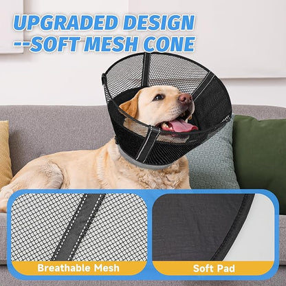Dog Cone Collar After Surgery to Stop Licking: Soft Mesh Recovery Collar with Detachable Pad, Elizabeth Cone Alternative for Large Medium, Small Dogs, Normal Eating and Drinking (2XL)