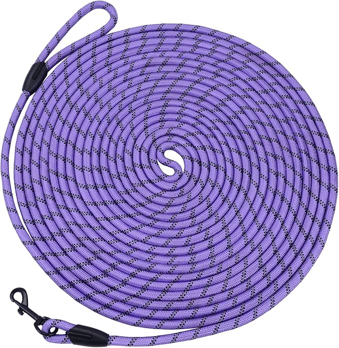 Long Dog Leash for Training 30Ft-Reflective Nylon Rope with Swivel Hook-Recall Agility Lead for Large Small Medium Dogs Outside Walking Hiking-Purple