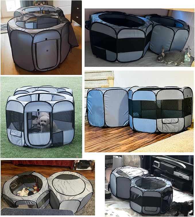 EighteenTek® 2-in-1 Pop up Pet Playpen, Assembly-Free, with Leakproof Pet Pee Pads,Portable Foldable Dog Tent Enclosure Indoor Outdoors Cats Puppy Kittens Small Animals Crates (S, 58" Lx29 Wx17 H)
