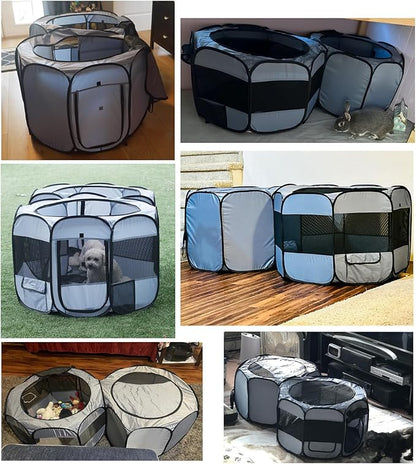 EighteenTek® 2-in-1 Pop up Pet Playpen, Assembly-Free, with Leakproof Pet Pee Pads,Portable Foldable Dog Tent Enclosure Indoor Outdoors Cats Puppy Kittens Small Animals Crates (S, 58" Lx29 Wx17 H)