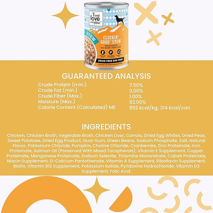 I and Love and You, Wet Dog Food - Cluckin Good Stew - Chicken Recipe, Grain Free, Filler Free 13oz can, 12pk