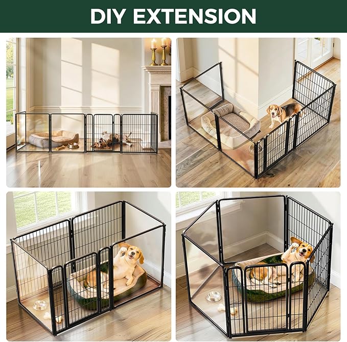 FXW AuraSpace Pro Acrylic & Wire Mesh Indoor Dog Playpen, 32" Height 6 Panels Metal Dog Pen for Small and Medium Dogs, Black│Patented