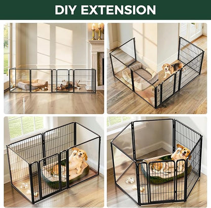 FXW AuraSpace Pro Acrylic & Wire Mesh Indoor Dog Playpen, 32" Height 6 Panels Metal Dog Pen for Small and Medium Dogs, Black│Patented