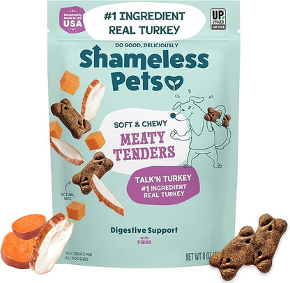 Shameless Pets Soft & Chewy Dog Treats, Talk'n Turkey Meaty Tenders, 8oz – Real Turkey is 1st Ingredient – Grain Free, No Corn or Soy – Digestive Support – for Small, Medium & Large Dogs