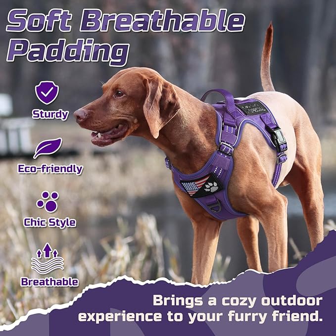 rabbitgoo Tactical Dog Harness for Large Dogs, No Pull Military Service Vest with Handle & Molle, Easy Control for Training Walking, Adjustable Reflective Straps, Purple, XL