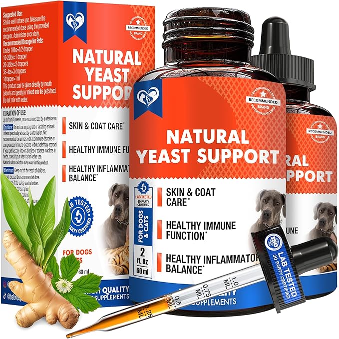 Natural Cats & Dogs Yeast Infection Anti Itch Treatment - Itchy Ears, Skin & Allergy Symptoms Relief - Reduces Inflammation & Relieves Irritation - Herbal Medicine Supplement (2 Pack (60 ml + 60 ml))