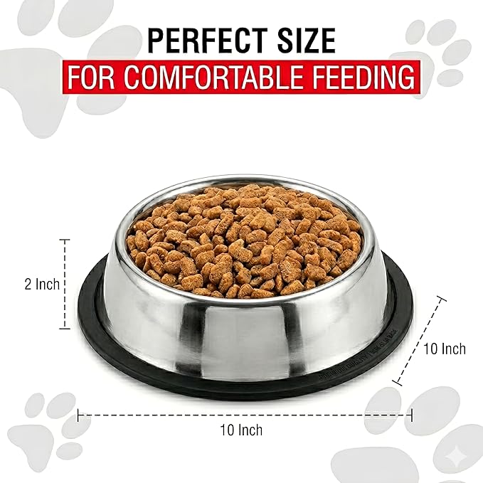 Loving Pets Stainless Steel Non-Tip Dog Bowl – Heavy Duty No Spill Dog Bowl with Removable Rubber Base – Durable, Non-Skid Stainless Steel Dog Food Bowl & Dog Water