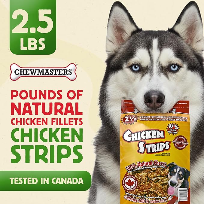 Chewmasters Chicken Strips Dog Treats - Made from Premium White Meat Chicken - All Natural - No Artificial Additives - Protein Rich Dog Snacks - Healthy Training Treats for All Breeds & Life Stages