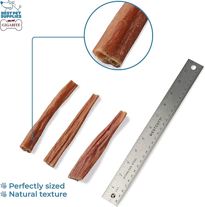 GigaBite Beef Esophagus Dog Treats - Natural Gullet Sticks for Dogs, High Protein Single Ingredient Dog Chews, Rawhide Free Dental Dog Treats for All Dog Breeds - Sticks (6 Inch), Pack of 25
