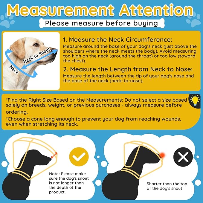 Dog Cone Collar After Surgery, Extended Dog Recovery Cone to Stop Licking Wounds, Transparent Soft Elizabethan Collar for Large Medium Small Dogs, Adjustable Pet Cone with Elastic Neck Loops