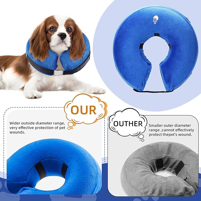 Large Inflatable Dog Cone | Cloud-Soft Neck 14"-18" | Scratch-Proof, Machine-Washable, Dual-Collar Lock, 10-Second Fold, Furniture-Safe Recovery Ring