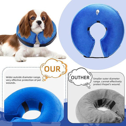Large Inflatable Dog Cone | Cloud-Soft Neck 14"-18" | Scratch-Proof, Machine-Washable, Dual-Collar Lock, 10-Second Fold, Furniture-Safe Recovery Ring