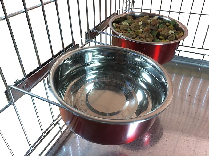 Ellie-Bo Pair of Dog Bowls for Crates/Cages or Pens, Large, 2.0 Litre, Red