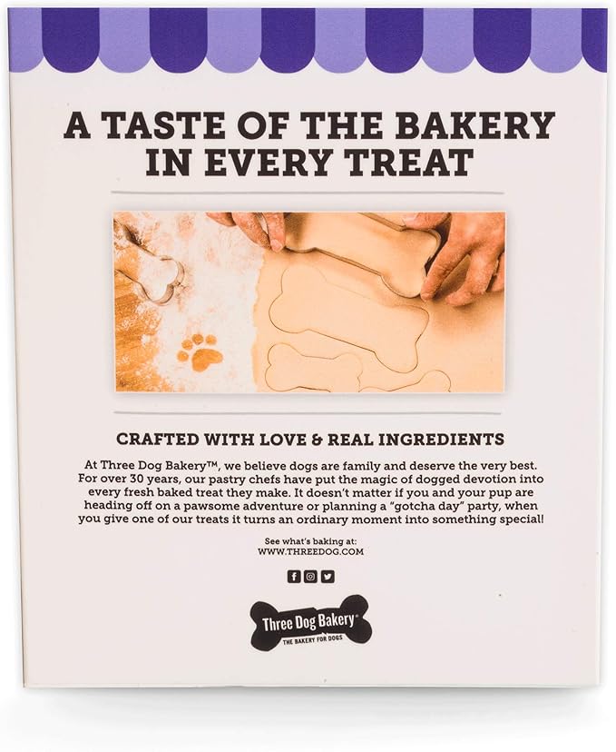 Three Dog Bakery Crunchy Itty Bitty Bones, Peanut Butter Flavor, Premium Treats for Dogs, 13 Ounce Box