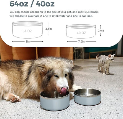 WENBOKMIN Dog Bowl, Stainless Steel Dog Food and Water Bowl with Non Slip Quiet Bottom, Easy to Clean, Dishwasher Safe, 40oz, Light Grey