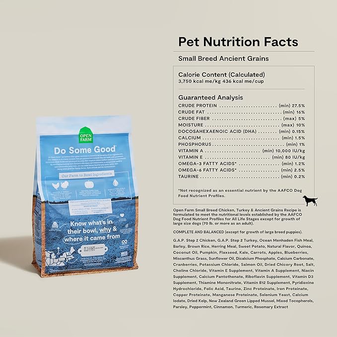 Open Farm, Ancient Grains Dry Dog Food for Small Breeds, Protein-Rich & Nutrient Dense, 90% Animal Protein with Non-GMO Fruits, Veggies and Superfoods, Chicken & Turkey Recipe for Small Dogs, 4lb Bag