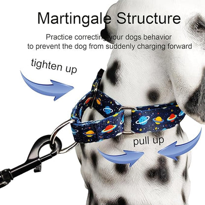 Martingale Dog Collars with Buckle No Slip Training Boy Dog Collar for Small Dogs (Blue Space, Small)