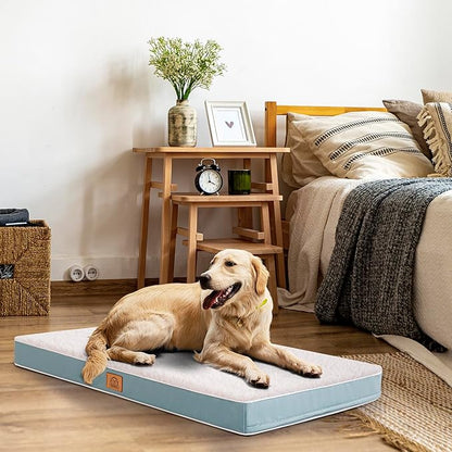 Sunheir Orthopedic Dog Bed for Medium Dogs, Waterproof Deluxe Plush Dog Crate Bed with Removable Washable Cover & Anti-Slip Bottom, Egg Crate Foam Pet Bed Mat, Light Blue, (30.0"L x 20.0"W x 3.0"Th)
