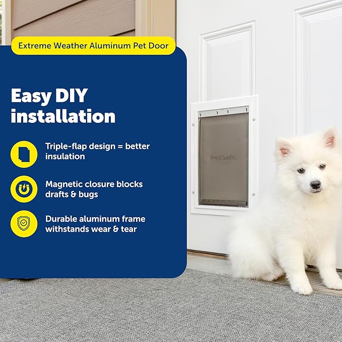 PetSafe Extreme Weather Aluminum Pet Door - Energy-Saving Thermal Barrier Pet Flap with Slide-in Door Locking & Secure Flap Cover - for Dogs Up to 40 Lb - Medium