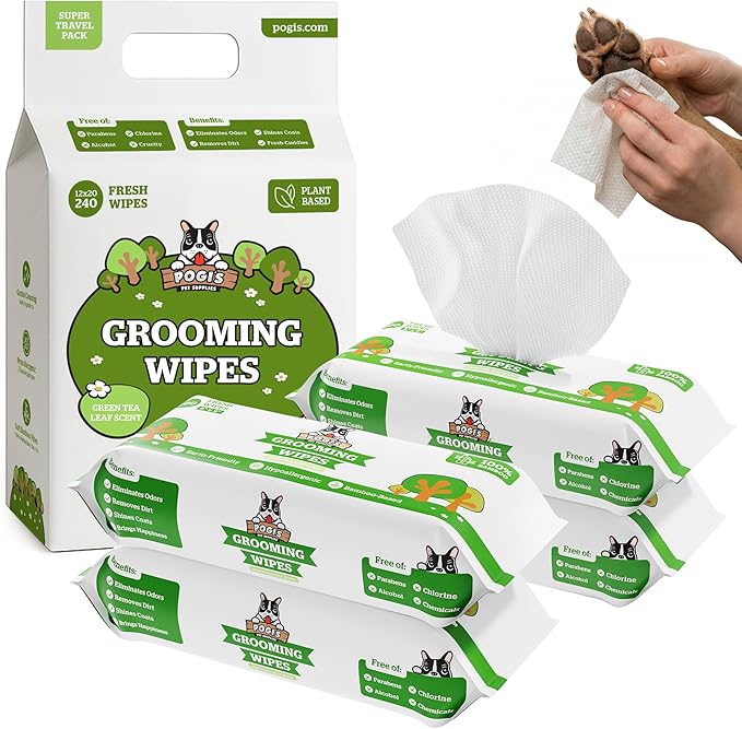 Pogi’s Dog Grooming Wipes – Hypoallergenic Pet Wipes for Paws, Body & Butt – Cleaning & Hydrating, Green Tea Scent, 400-Count