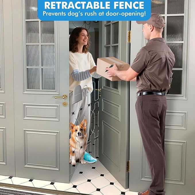 Snagle Paw Metal Retractable Door Barrier,24.4" Wide 35" Tall Safety Dog Gate for Front Door,Easy Install Retractable Pet Gate for Recreational Vehicle,Doorways