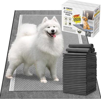 CROCI 28"x44" 4XL Activated Carbon Pee Pads for Dogs, Odor-Control Charcoal Dog Pads Absorbs Up to 12 Cups of Liquid, 6-Layer Thicker Leak-Proof & Quick Dry Dog Training Pads, Disposable (25 Counts)