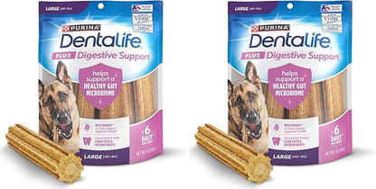 Dentalife Plus Digestive Support Dog Treats for Large Dogs 40 lbs. and up, Cleans Teeth, Freshens Breath, & Supports Healthy Gut, Chicken & Pumpkin Flavor, 7 oz., 6 Chews - 6 ct. Pouch (Pack of 2)