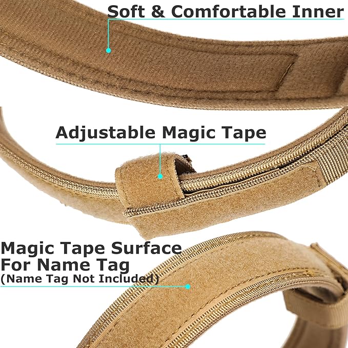 Dog Tactical Collar Military Dog Training Collar Control Handle and Heavy Metal Buckle for Medimum Large Dog Training Behavior Aids Brown L