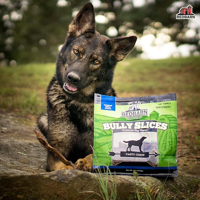 Redbarn Pet Products All-Natural Rawhide Bully Slices - Peanut Butter Flavor - Premium Grain-Free Beef Hide Treats High Protein Low Fat for Chewers - 9 oz Bag