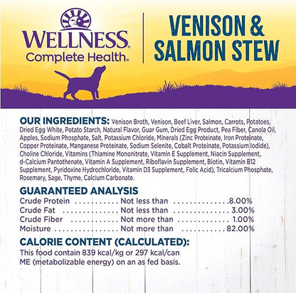 Wellness Complete Health Stew Adult Canned Wet Dog Food, Grain Free, Natural, Venison and Salmon Recipe, 12.5 oz, Pack of 12 Cans