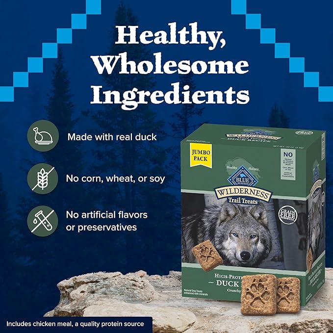 Blue Buffalo Wilderness Trail Treats High Protein Grain Free Dog Biscuits Crunchy Dog Treats, Duck Recipe, 36-oz Box