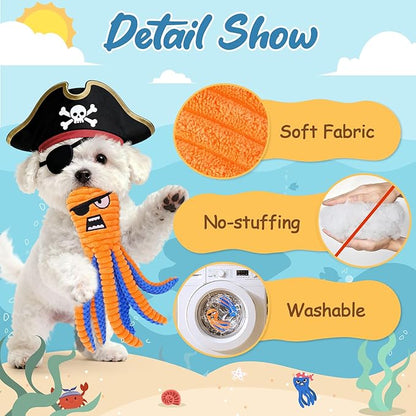 Zeaxuie Dog Toys for Aggressive Chewers, 2 Pack No Stuffing Dog Toys for Teething, Squeaky Chew Toy to Keep Them Busy for Small and Medium Breed, Crinkle Octopus