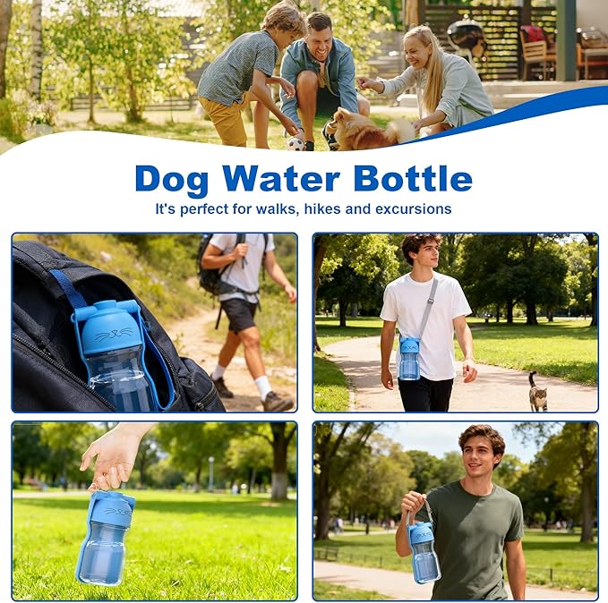 Dog Water Bottle, Portable Leak-Proof Water Dispenser with Drinking Bowl for Dogs and Cats, Travel Puppy Fountain Pet Water Bottle for Hiking Walking Outdoor(A012B-blue)