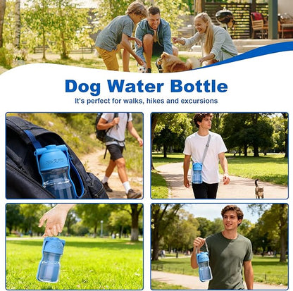 Dog Water Bottle, Portable Leak-Proof Water Dispenser with Drinking Bowl for Dogs and Cats, Travel Puppy Fountain Pet Water Bottle for Hiking Walking Outdoor(A012B-blue)