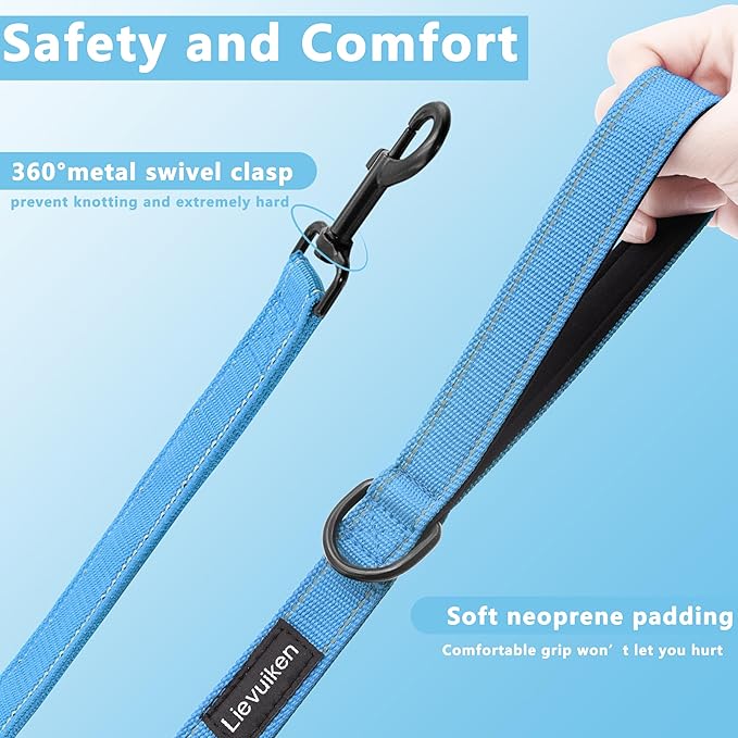 Dog Leash 5ft Long, Double Handle Dog Leash for Safety Control Training, Heavy Duty Dog Leads with Traffic Padded Handles, Reflective Leashes for Small Medium Large Dogs(5ft, Sky Blue)