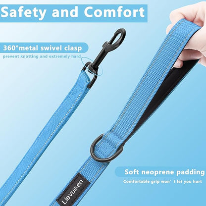 Dog Leash 6.5ft Long, Double Handle Dog Leash for Safety Control Training, Heavy Duty Dog Leads with Traffic Padded Handles, Reflective Leashes for Small Medium Large Dogs(6.5ft, Sky Blue)