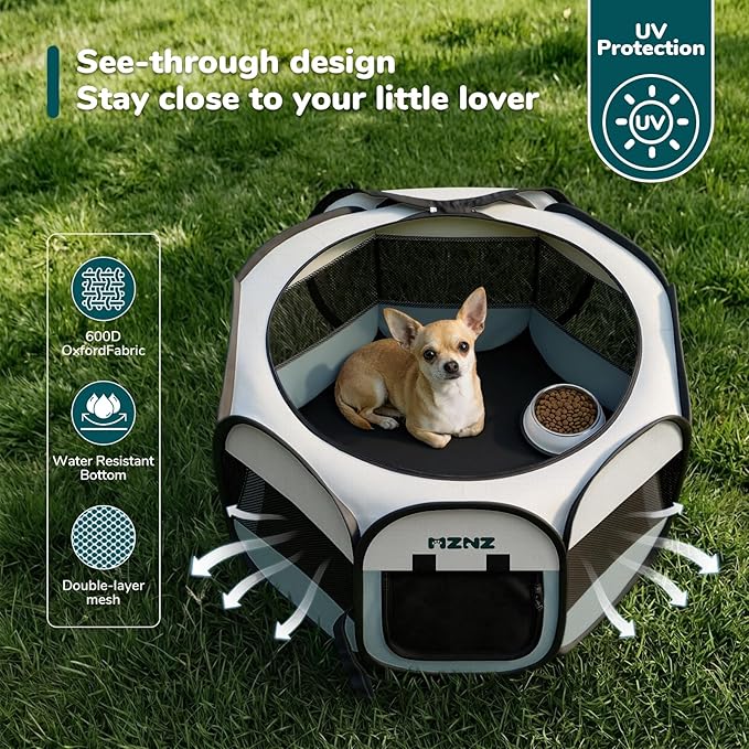 Dog Cat Playpen, Portable Small Animal Playpen Crate Indoor for Dogs Cats Rabbits, Foldable Guinea Pigs Bunny Cage Enclosure for Outdoor, Pop Up Dogs Cats Tent Kennel with Carrying Case, Grey