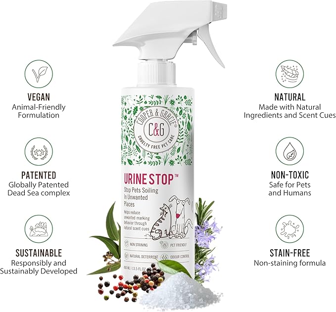 Urine Stop Spray for Dogs Only 400ml – Plant Based Indoor Dogs Urine Deterrent – Odour Neutraliser and Enzymatic Cleaner for Carpet and Floors – Safe Non-Toxic Formula – Long Lasting Protection