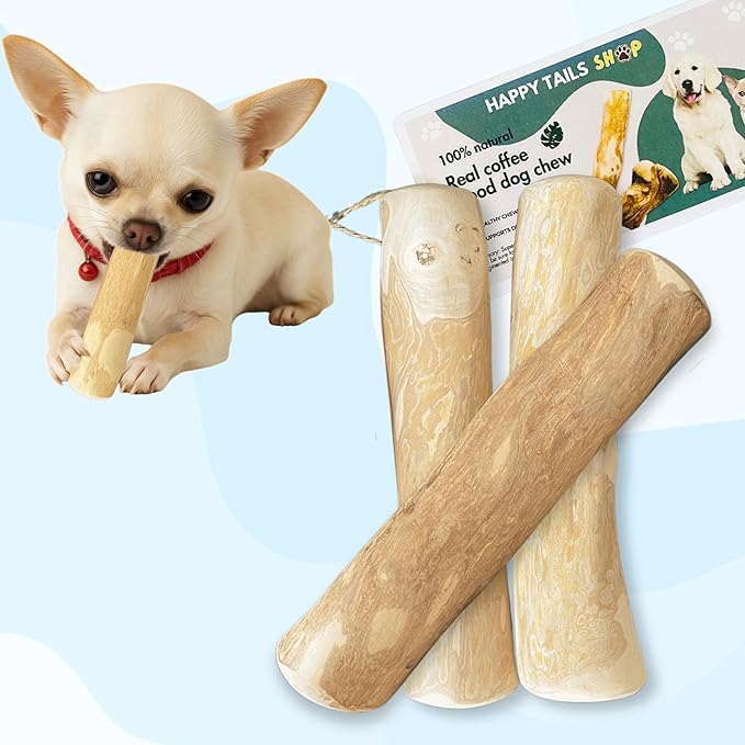Set of 3 Coffee Wood Dog Chew Stick Toy, Natural and Real Wooden Bone Sticks for Pets, Safe Dental Cleaning Chews, Dog Health, Teeth Cleaning and Relieve Stress (Small Dogs)