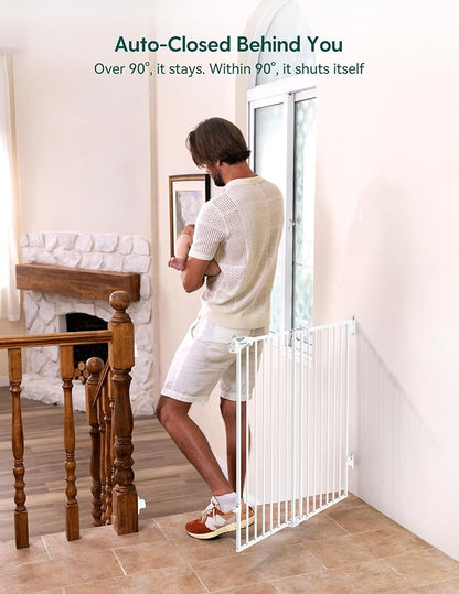 Babelio Baby Gate for Stairs, Kitchen & Doorways, No Bottom Bar| Easy Installation| One-Handed Operation| Auto-Close| Hardware Mount (Drill Needed) Safety Dog Gate (White - B17, 24-39" W, 28" H)