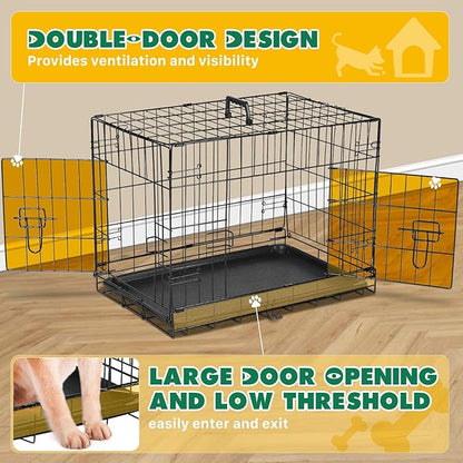 DUMOS Dog Crate, 42 Inch Large Double Door Dog Cage with Plastic Leak-Proof Pan Tray, Folding Medium Size Metal Wire Pet Kennel for Indoor, Outdoor, Travel