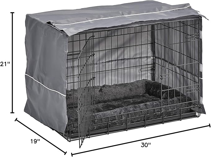 MidWest Homes for Pets Double Door 30-inch Dog Crate Kit, Bundle Includes a Two-Door Cage, Matching Gray Bed and Crate Cover, For Medium-Sized Breeds