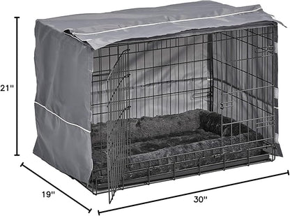 MidWest Homes for Pets Double Door 30-inch Dog Crate Kit, Bundle Includes a Two-Door Cage, Matching Gray Bed and Crate Cover, For Medium-Sized Breeds