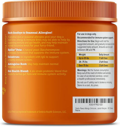 Zesty Paws Allergy Immune Bites - Dog Allergy Chews, Dog Probiotics for Itchy Skin and Ears, Lamb, 90ct