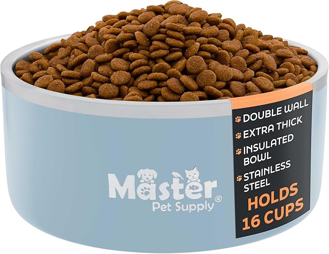 Master Pet Supply Stainless Steel Dog Bowls - 128 oz, Heavy Duty - Glacier Blue, Double Wall Extra-Thick Insulated, Non-Slip Pet Water Bowl for Dogs, Cats & Pets, Anti Rust Metal, Dish Washer Safe