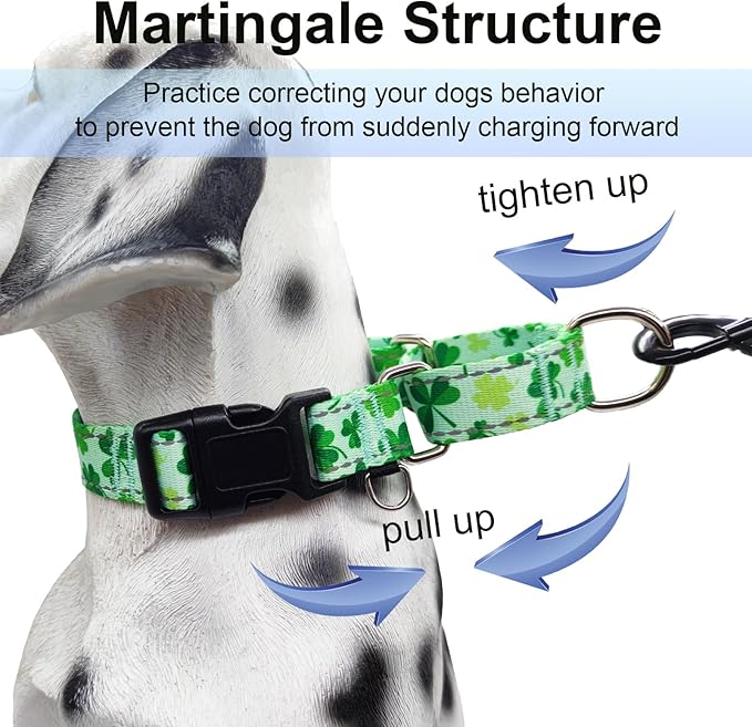 St.Patrick's Day Reflective Martingale Collar for Dogs with Quick Release Buckle Spring Clover Holiday Dog Collars (Shamrock, Medium)