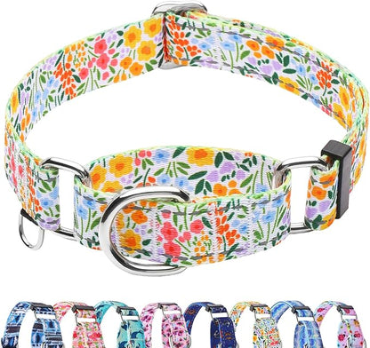 Reflective Martingale Collar for Dogs Nylon Training Collar with No Buckle Cute Floral No Pull Dog Collar for Small Dogs（Yellow Flower，S）