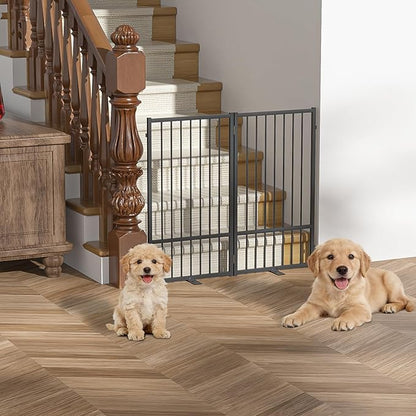 SNUOWU Full Metal Freestanding Dog Gate with Door, 36''Height Foldable Pet Dog Fence for Indoor & Outdoor, 2 Panels Extra Wide Free Standing TallDog Gates for Doorways,House,Stairs,Porch,Deck,Yard